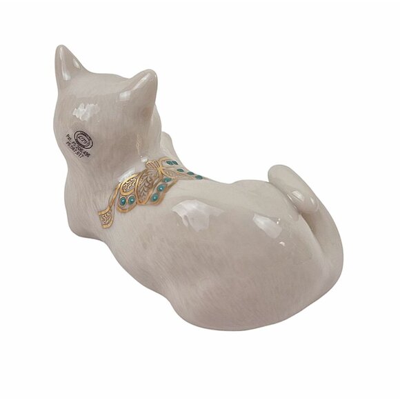 Lenox China Jewels Cat Figurine Issued 1992 USA Porcelain Gold Accents Turquoise - Picture 6 of 10